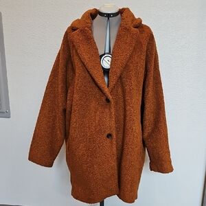 Daily Ritual Plush Teddy Coat in Rust Brown